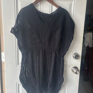 Black Crochet Swim Coverup Tunic